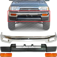 Front Bumper Chrome Steel + Lower Valance Panel Primed + Signal Lights Right Passenger & Left Driver Side Direct Replacement Compatible With Toyota 4Runner 1996-1998 TO1002162