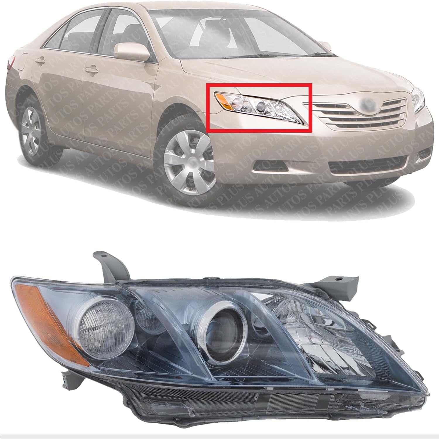 Front Head Light Assembly Right Passenger Side Direct Replacement Compatible With 2007-2009 Toyota Camry TO2503200 8113033662
