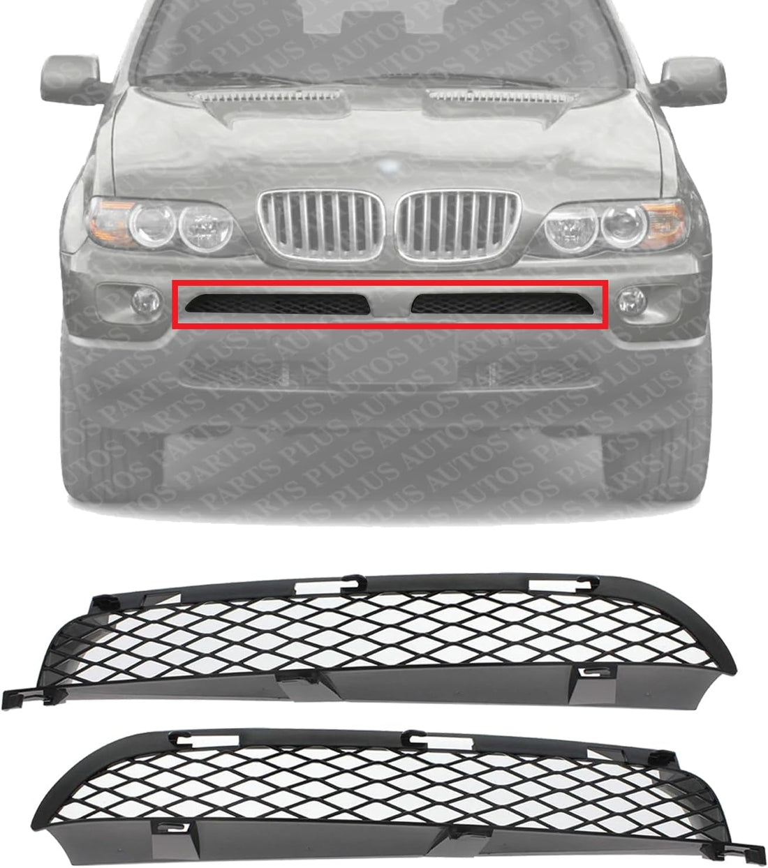 Set Of 2 Front Bumper Upper Grille Right Passenger & Left Driver Side Direct Replacement Compatible With 2004-2006 BMW X5 BM1039139 BM1038139 51117116398 51117116397