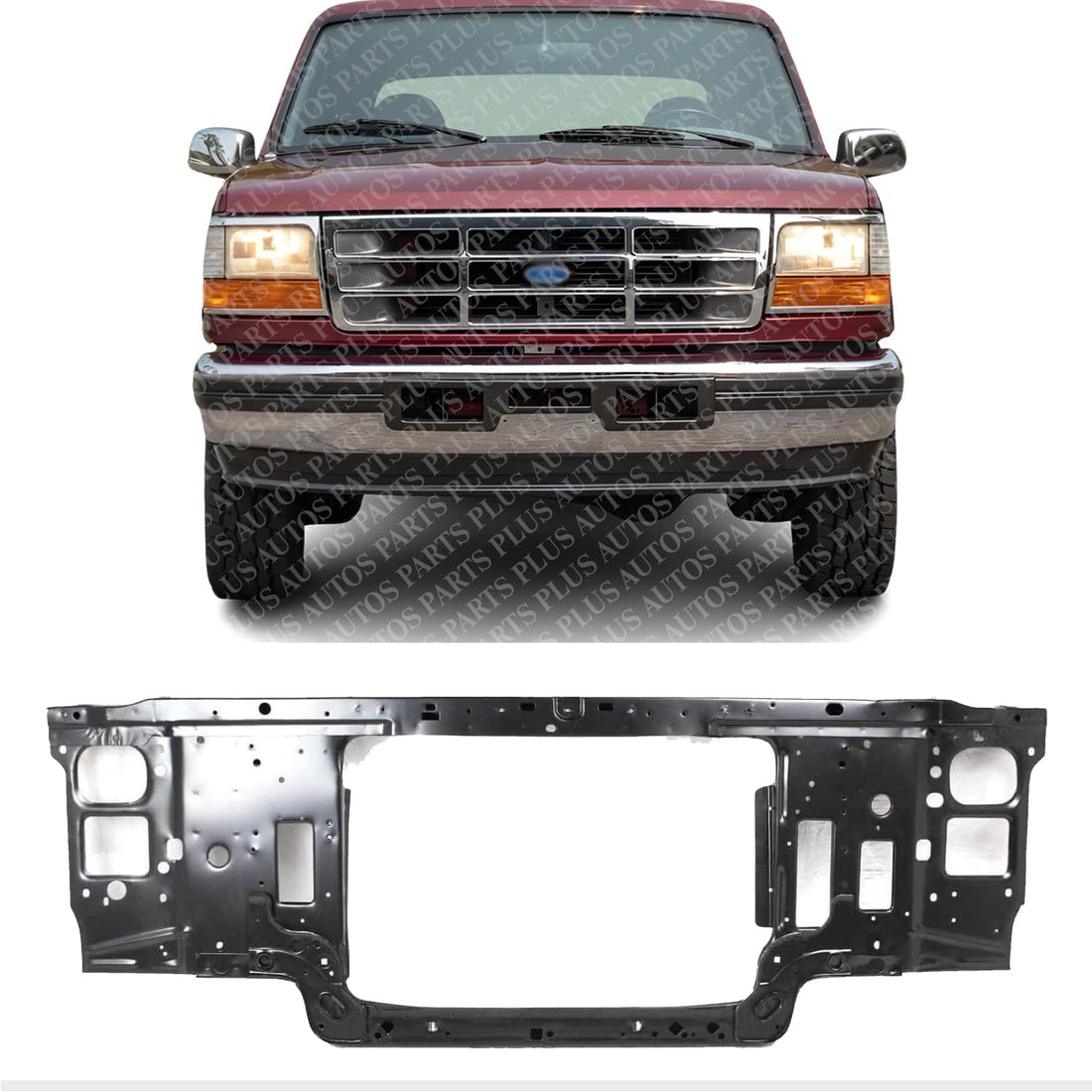 Autos Parts Plus Front Radiator Support Assembly Steel Direct Replacement Compatible With 1992-1997 Ford F-Series FO1225122 F4TZ16138B
