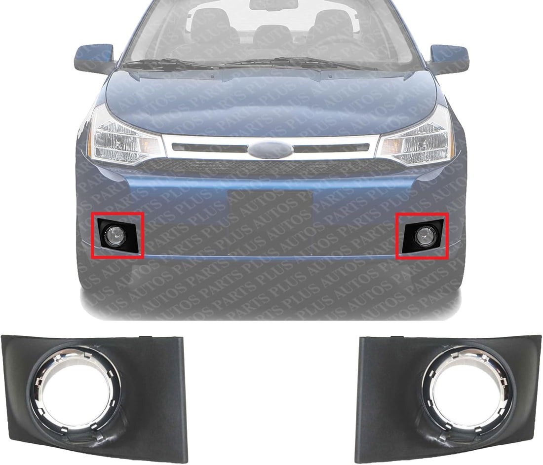 Set Of 2 Front Fog Lamp Molding Primed Plastic Right Passenger & Left Driver Side Direct Replacement Compatible With 2008-2011 Ford Focus FO2599101 FO2598101 8S4Z15266AA 8S4Z15266AB