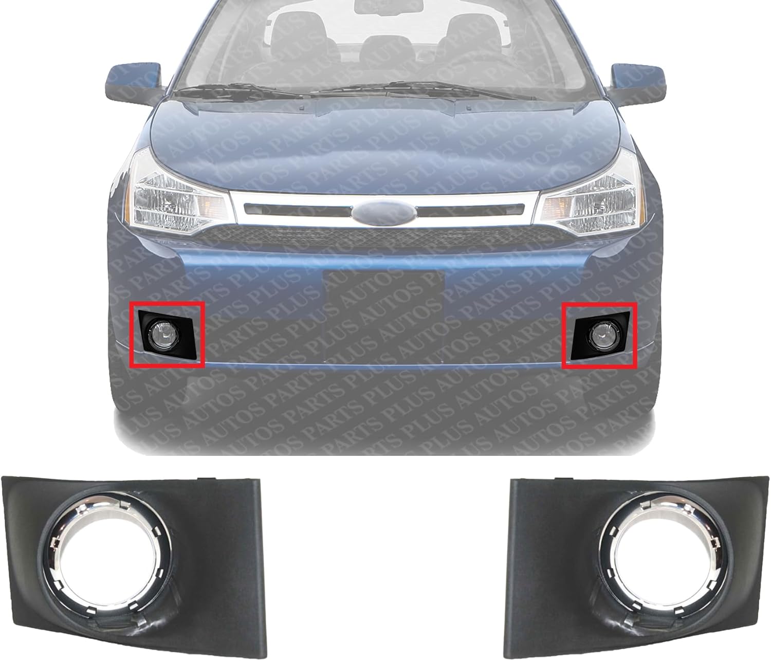 Set Of 2 Front Fog Lamp Molding Primed Plastic Right Passenger & Left Driver Side Direct Replacement Compatible With 2008-2011 Ford Focus FO2599101 FO2598101 8S4Z15266AA 8S4Z15266AB