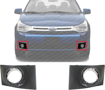 Set Of 2 Front Fog Lamp Molding Primed Plastic Right Passenger & Left Driver Side Direct Replacement Compatible With 2008-2011 Ford Focus FO2599101 FO2598101 8S4Z15266AA 8S4Z15266AB