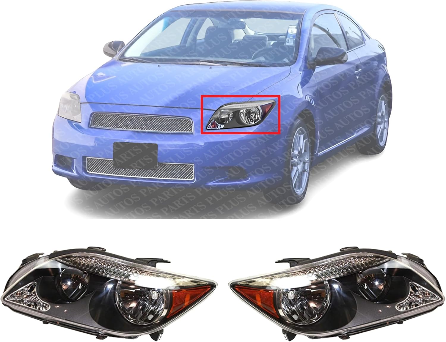 Set Of 2 Front Head Light Assembly Lens And Housing Plastic Left Driver & Right Passenger Side Direct Replacement Compatible With 2005-2007 Scion tC SC2502101 SC2503101