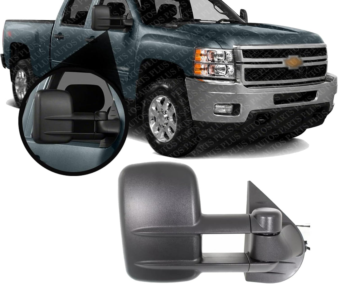 Front Power Towing Mirror Manual Folding Textured Right Passenger Side Direct Replacement Compatible With 2007-2013 Chevrolet Silverado/GMC Sierra 1500 2500HD 3500HD GM1322113