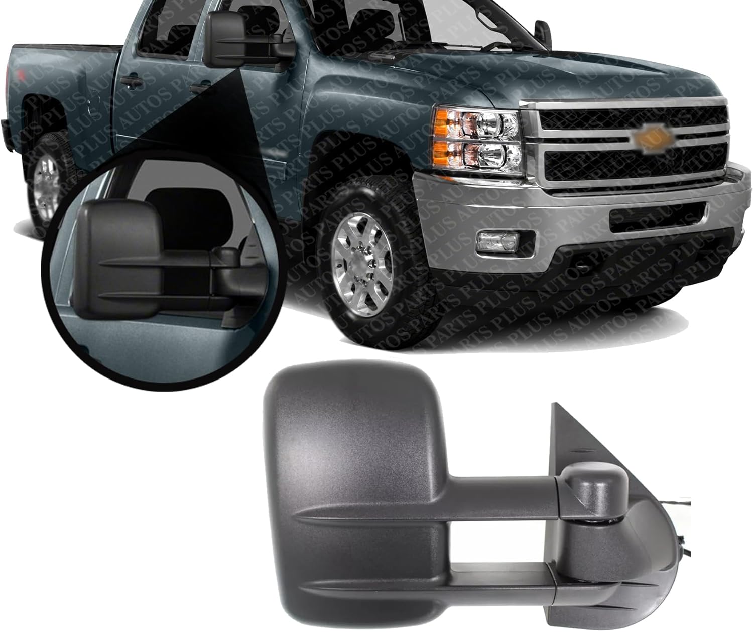 Front Power Towing Mirror Manual Folding Textured Right Passenger Side Direct Replacement Compatible With 2007-2013 Chevrolet Silverado/GMC Sierra 1500 2500HD 3500HD GM1322113