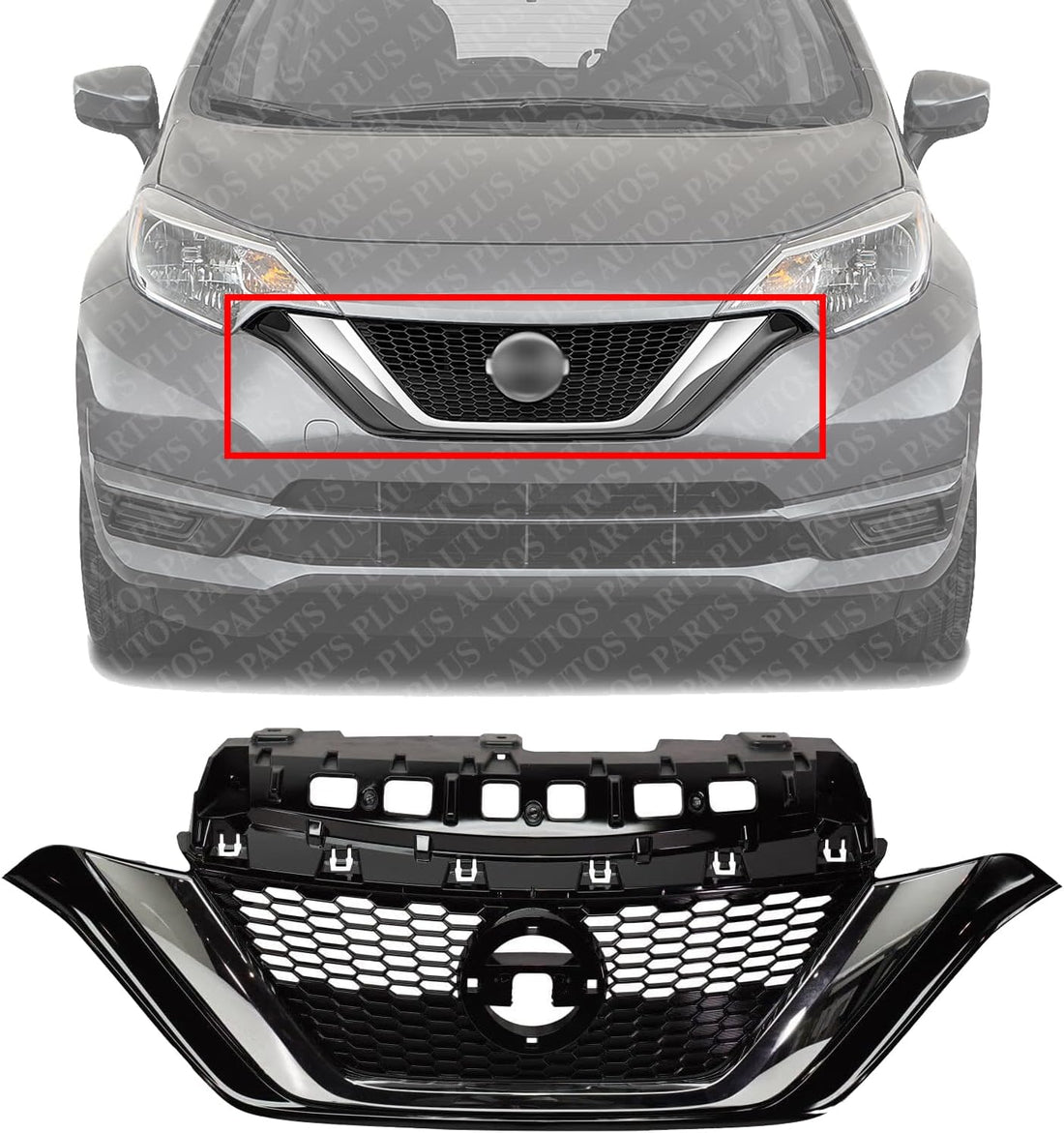 Front Grille Primed Insert Plastic With Chrome Molding Direct Replacement Compatible With 2017-2019 Nissan Versa Note NI1200290 623109ME0A