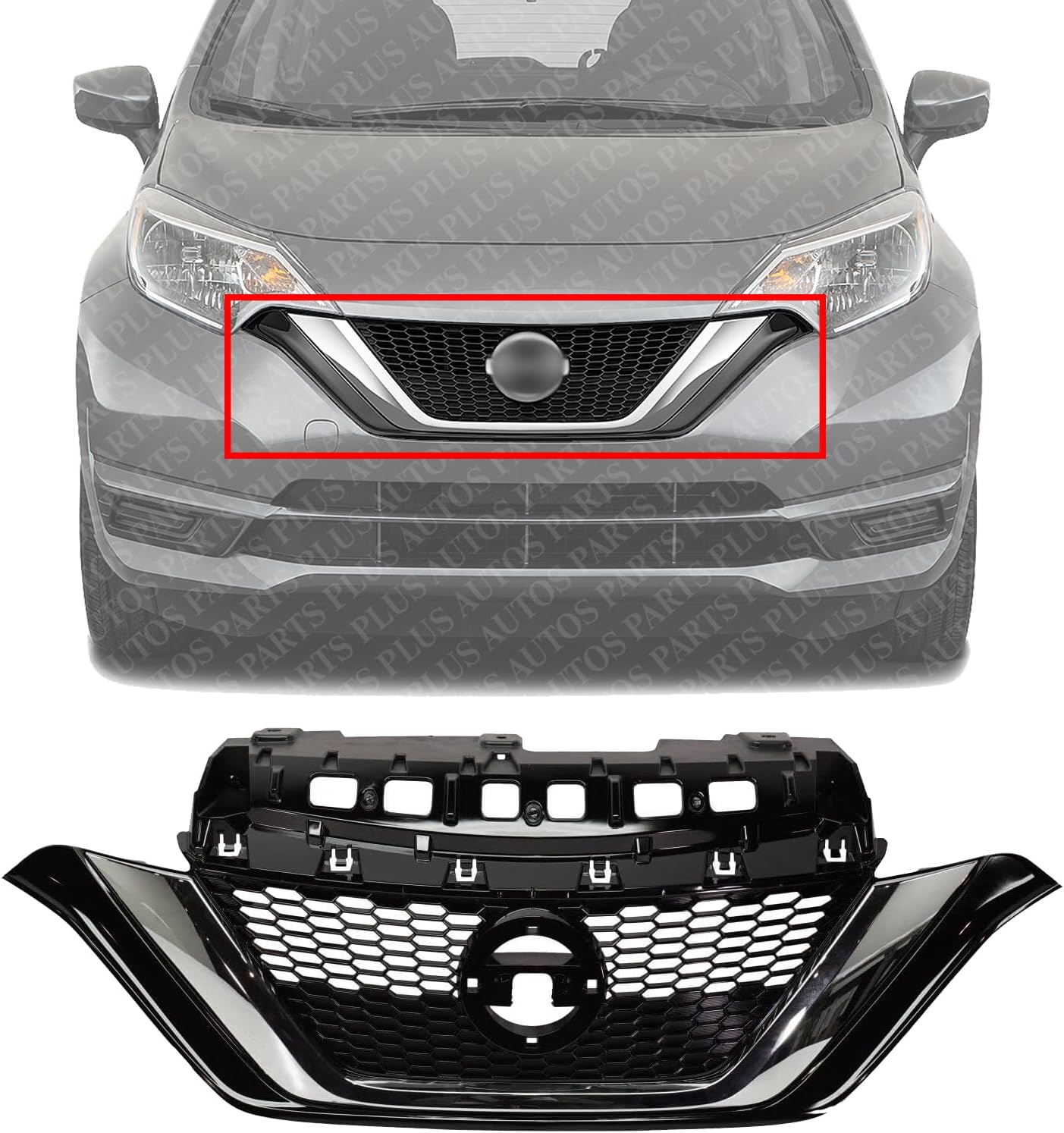 Front Grille Primed Insert Plastic With Chrome Molding Direct Replacement Compatible With 2017-2019 Nissan Versa Note NI1200290 623109ME0A