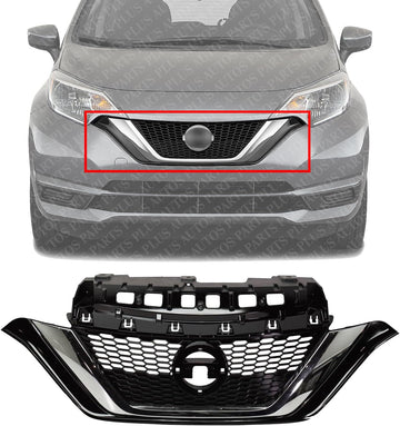 Front Grille Primed Insert Plastic With Chrome Molding Direct Replacement Compatible With 2017-2019 Nissan Versa Note NI1200290 623109ME0A