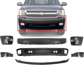AUTOS PARTS PLUS Front Bumper Primed Steel + Lower Valance + Extensions + Brackets + Bumper Ends Caps Left And Right Direct Replacement Compatible With...