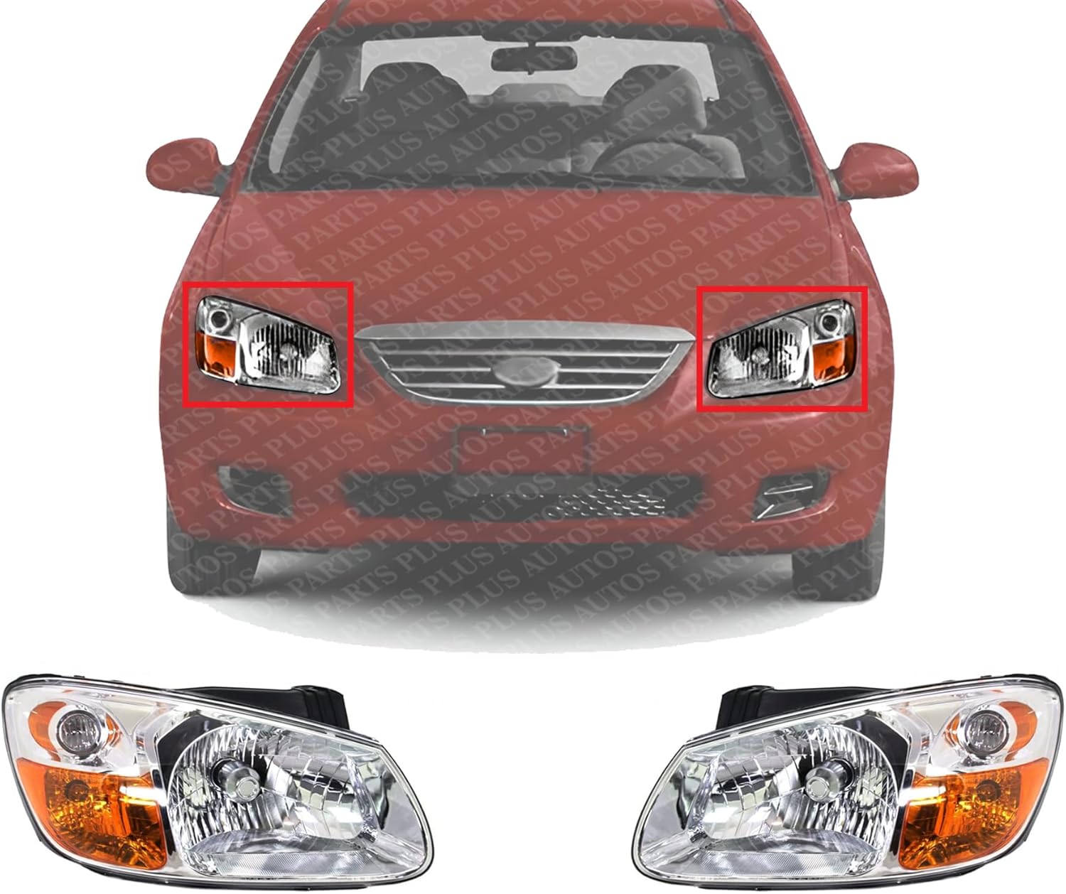 Set Of 2 Front Headlight Assembly Right Passenger & Left Driver Side Direct Replacement Compatible With 2007-2009 Kia Spectra KI2502128 KI2503128 921012F530 921022F530