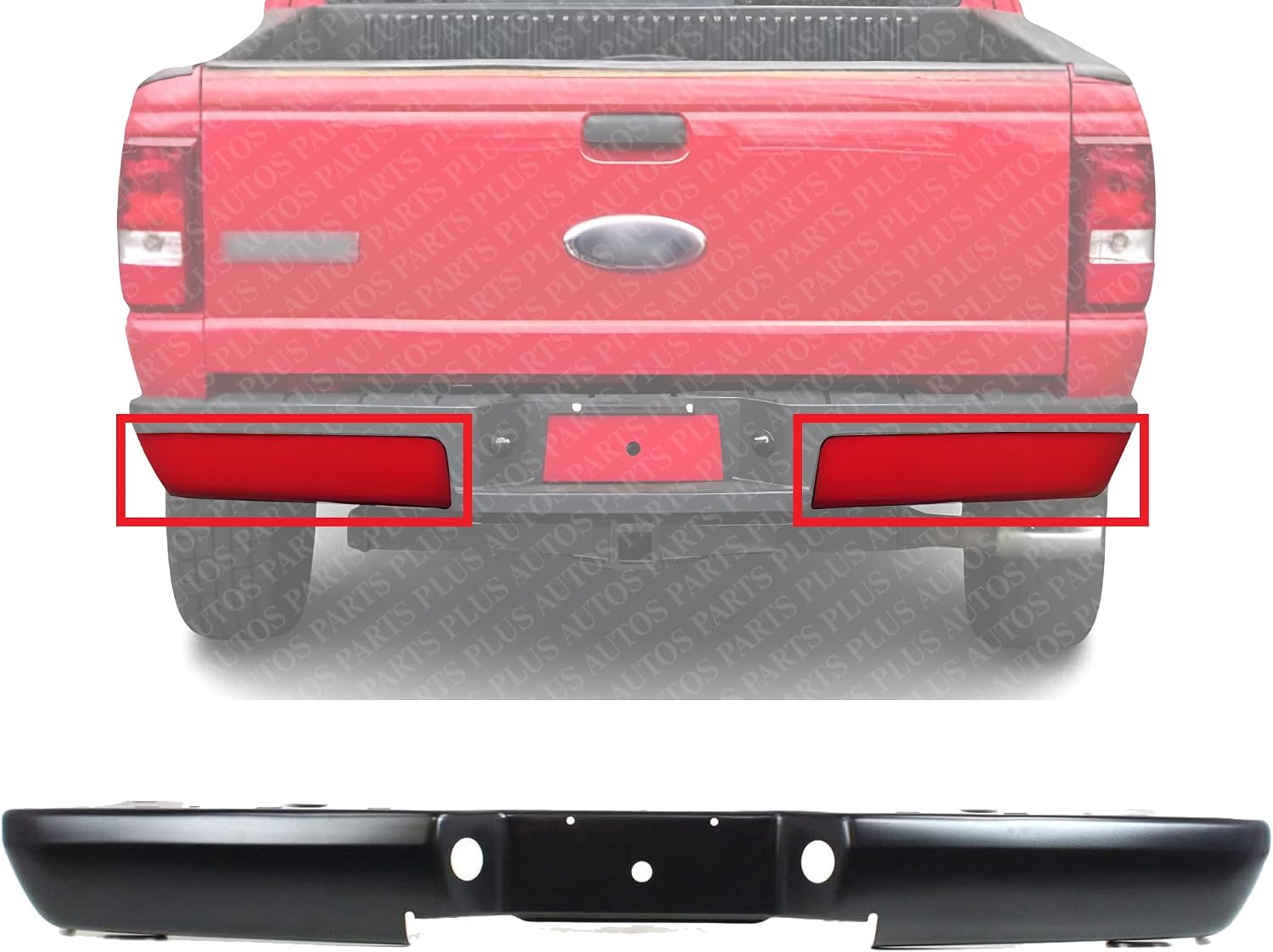 Rear Step Bumper Face Bar Steel Hitch Style Direct Replacement Compatible With 1998-2011 Ford Ranger FO1102379 4L5Z17906DA