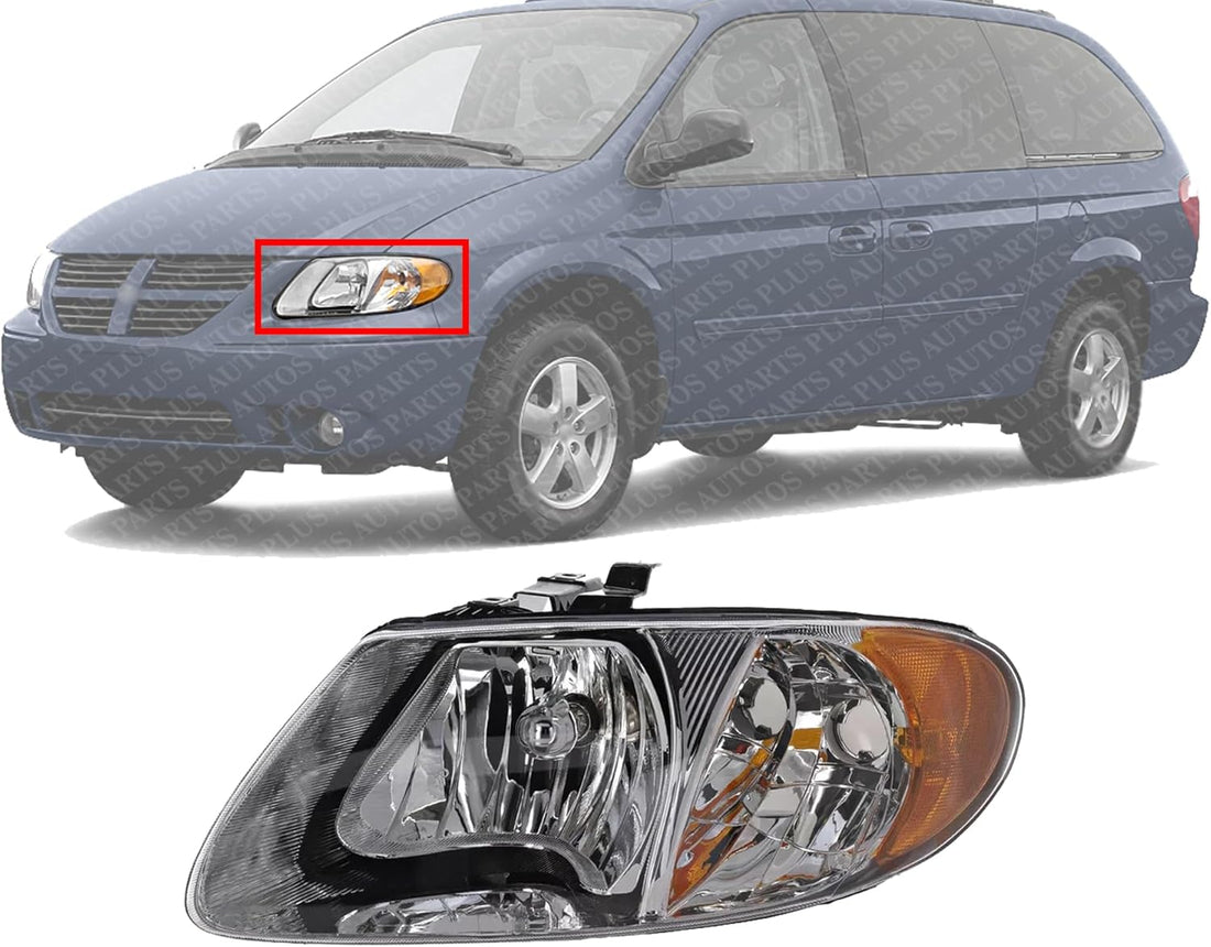 Front Head Light Assembly Left Driver Side Direct Replacement Compatible With 2001-2007 Dodge Grand Caravan 4857701AC-PFM