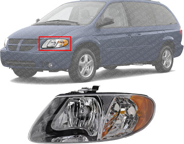 Front Head Light Assembly Left Driver Side Direct Replacement Compatible With 2001-2007 Dodge Grand Caravan 4857701AC-PFM
