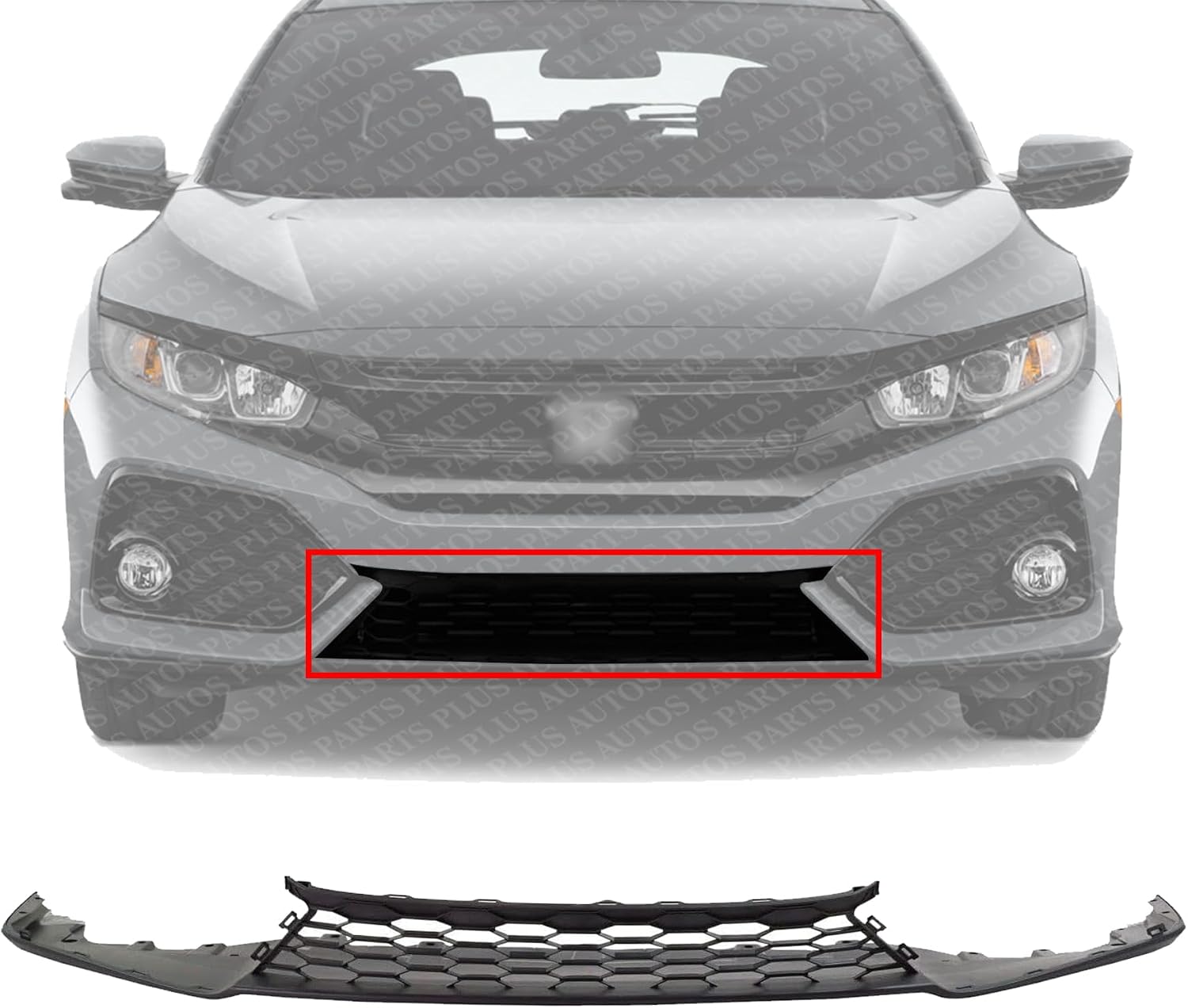 Front Bumper Lower Grille Textured Plastic Direct Replacement Compatible With 2017-2019 Honda Civic HO1036128 71102TGGA00