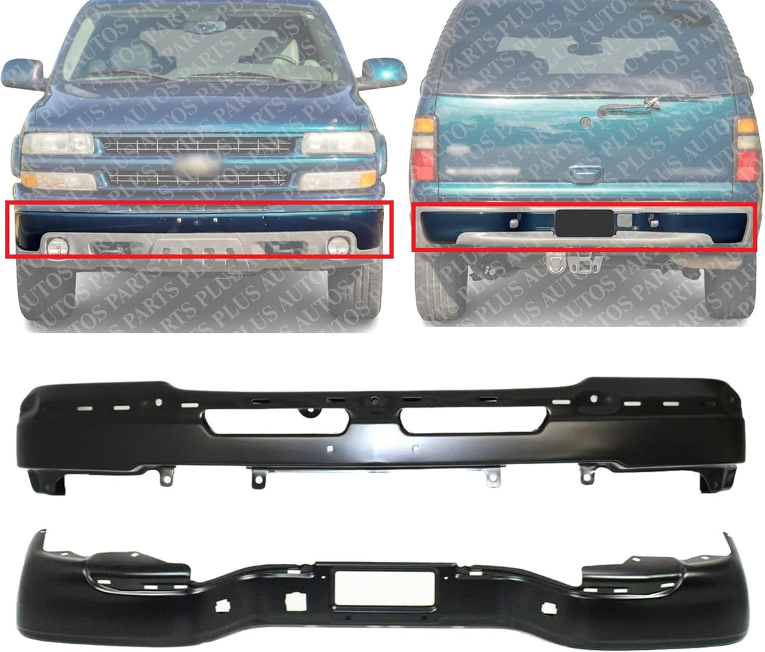 AUTOS PARTS PLUS New Front Bumper Face Bar + Rear Cover Primed Direct Replacement For Chevrolet Suburban 1500 2500 / Tahoe/GMC Yukon 1500 2500 2000-2006 19121287 12335826-PFM GM1002375 GM1102384