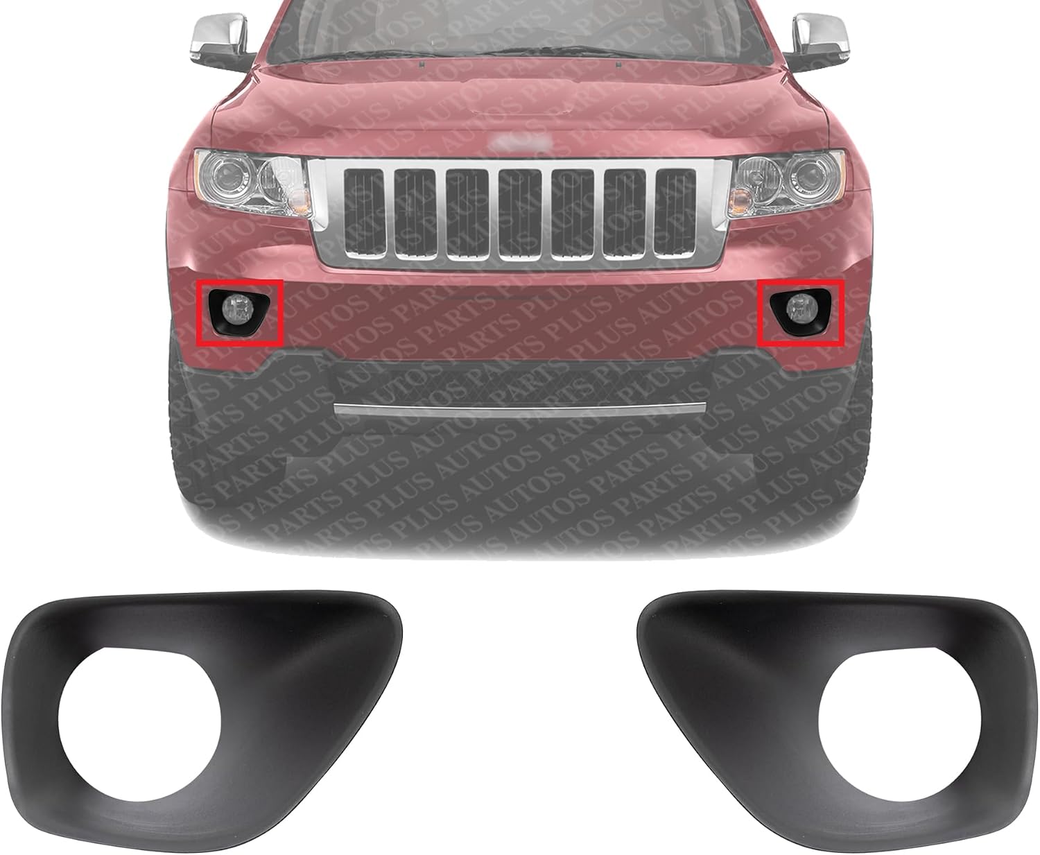 Set Of 2 Front Fog Light Molding Primed Plastic Without Chrome Trim Left Driver & Right Passenger Side Direct Replacement Compatible With 2011-2013 Jeep Grand Cherokee