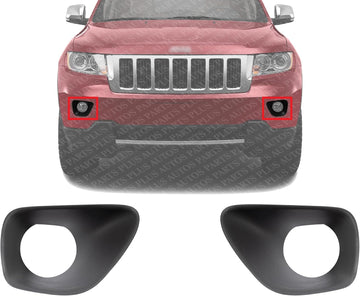 Set Of 2 Front Fog Light Molding Primed Plastic Without Chrome Trim Left Driver & Right Passenger Side Direct Replacement Compatible With 2011-2013 Jeep Grand Cherokee