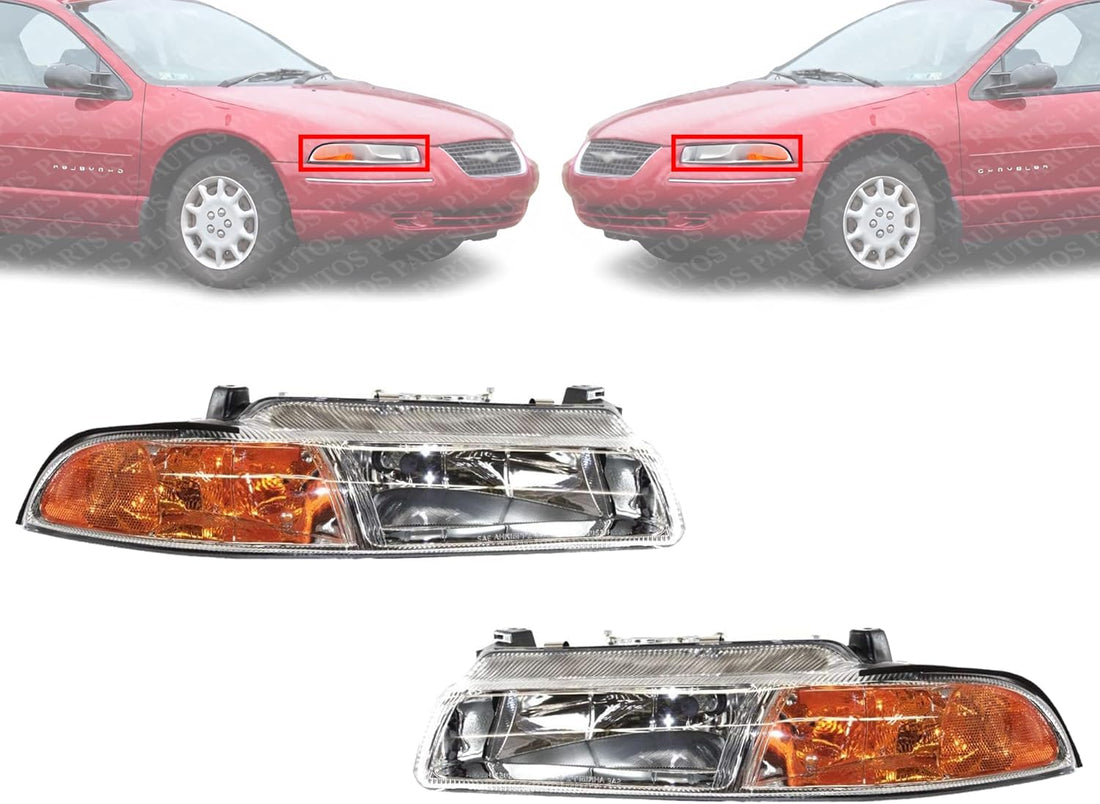 Set of 2 Front Headlight Assembly Right Passenger & Left Driver Side Direct Replacement Compatible With 1995-2000 Dodge Stratus/Chrysler Cirrus CH2502112 CH2503112 4630873AB