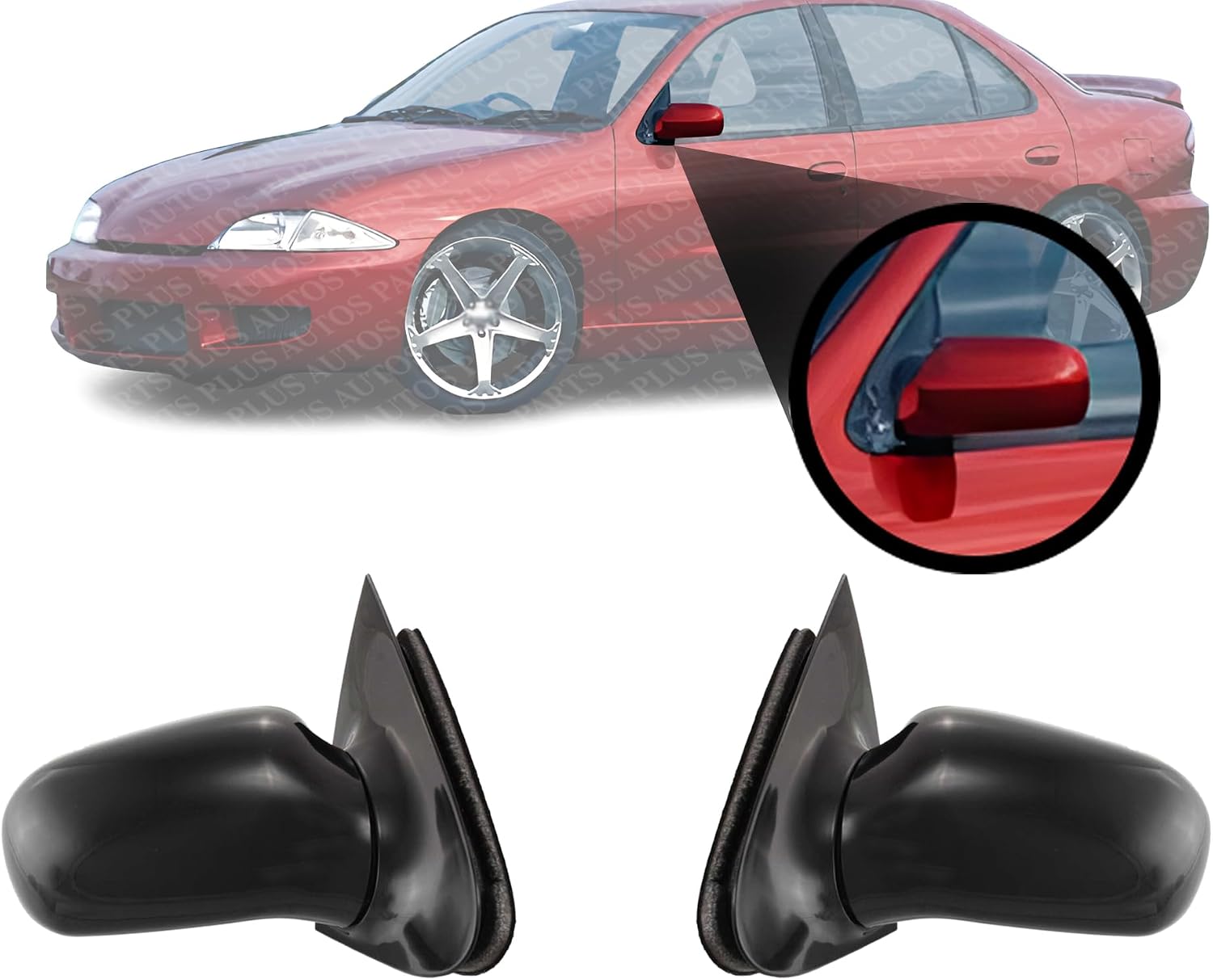 Set Of 2 Front Mirror Manual Adjust Non-Heated Non-Folding Primed Left Driver & Right Passenger Side Direct Replacement Compatible With 1995-2005 Chevrolet Cavalier/Pontiac Sunfire