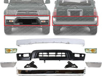 Front Front & Rear Bumper With End Caps Chrome + Lower Valance Panel Primed + Signal Lights + Brackets Right & Left Side Direct Replacement Compatible With 1999-2002 Toyota 4Runner