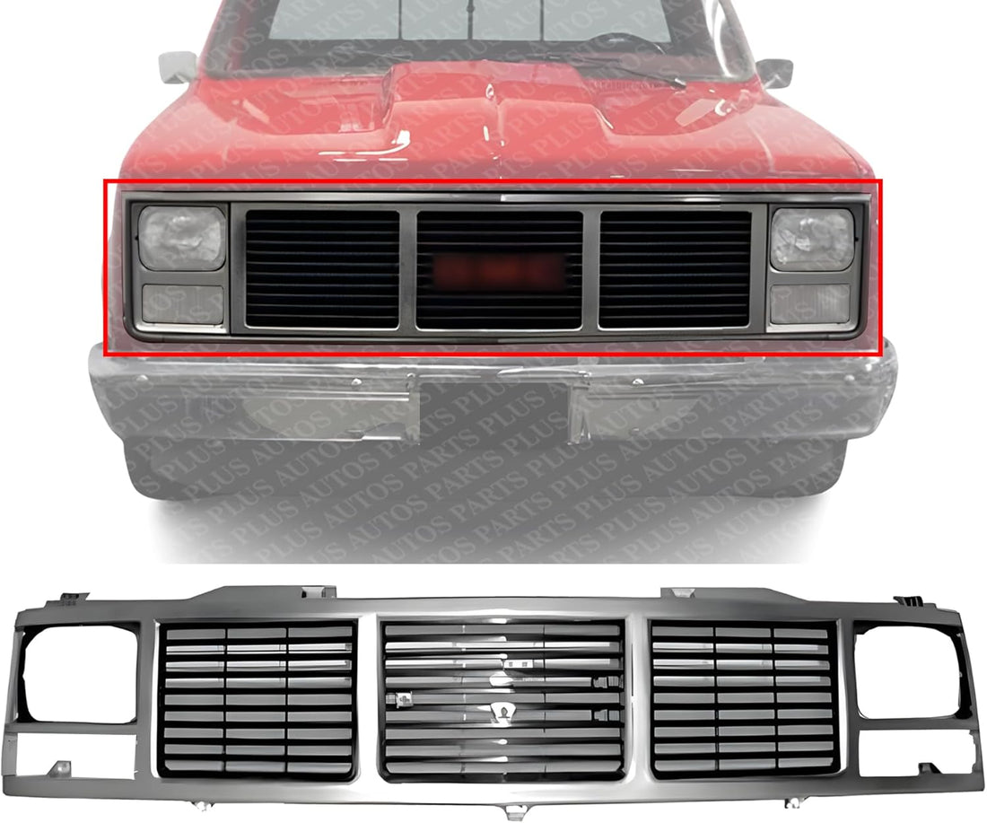 Front Grille Silver Shell And Insert With Single Sealed Beam Headlight Direct Replacement Compatible With 1988-1993 GMC C/K Series GM1200325 15590613
