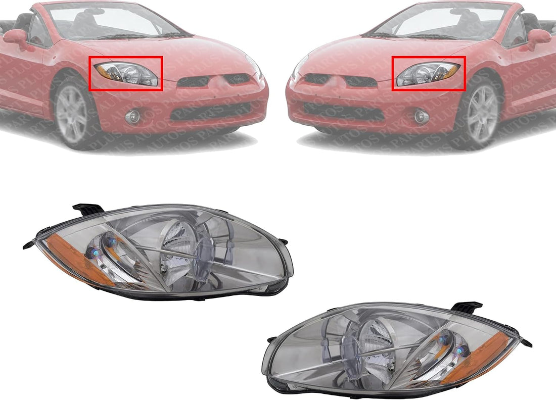 Set Of 2 Head Light Assembly Halogen Right Passenger & Left Driver Side Direct Replacement Compatible With 2006-2007 Mitsubishi Eclipse MI2502138 MI2503138 8301A507 8301A508