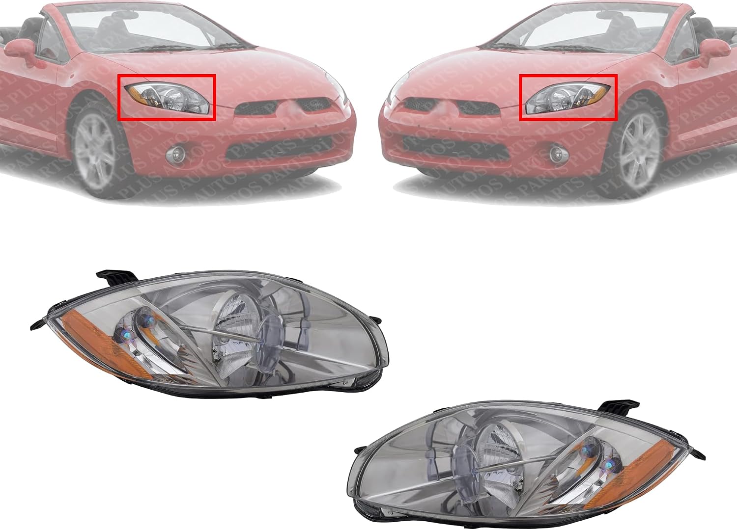 Set Of 2 Head Light Assembly Halogen Right Passenger & Left Driver Side Direct Replacement Compatible With 2006-2007 Mitsubishi Eclipse MI2502138 MI2503138 8301A507 8301A508