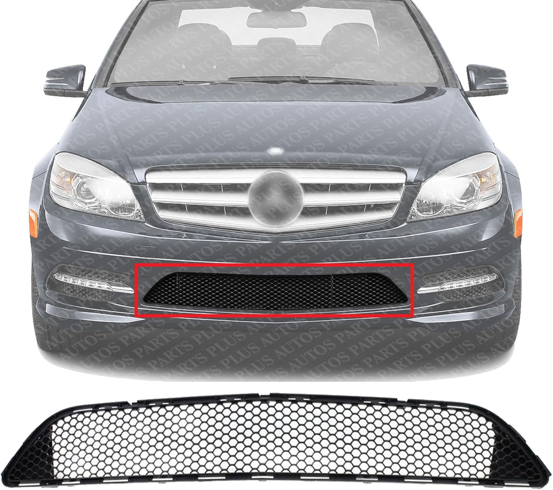 Front Bumper Center Grille Textured Plastic Direct Replacement Compatible With 2008-2011 Mercedes Benz C-Class MB1036120 2048850153