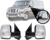 Set Of 2 Front Power Mirror Manual Folding Heated Chrome Plastic Without Signal Light Left Driver & Right Passenger Side Direct Replacement Compatible With 2012-2021 Nissan NV-Series