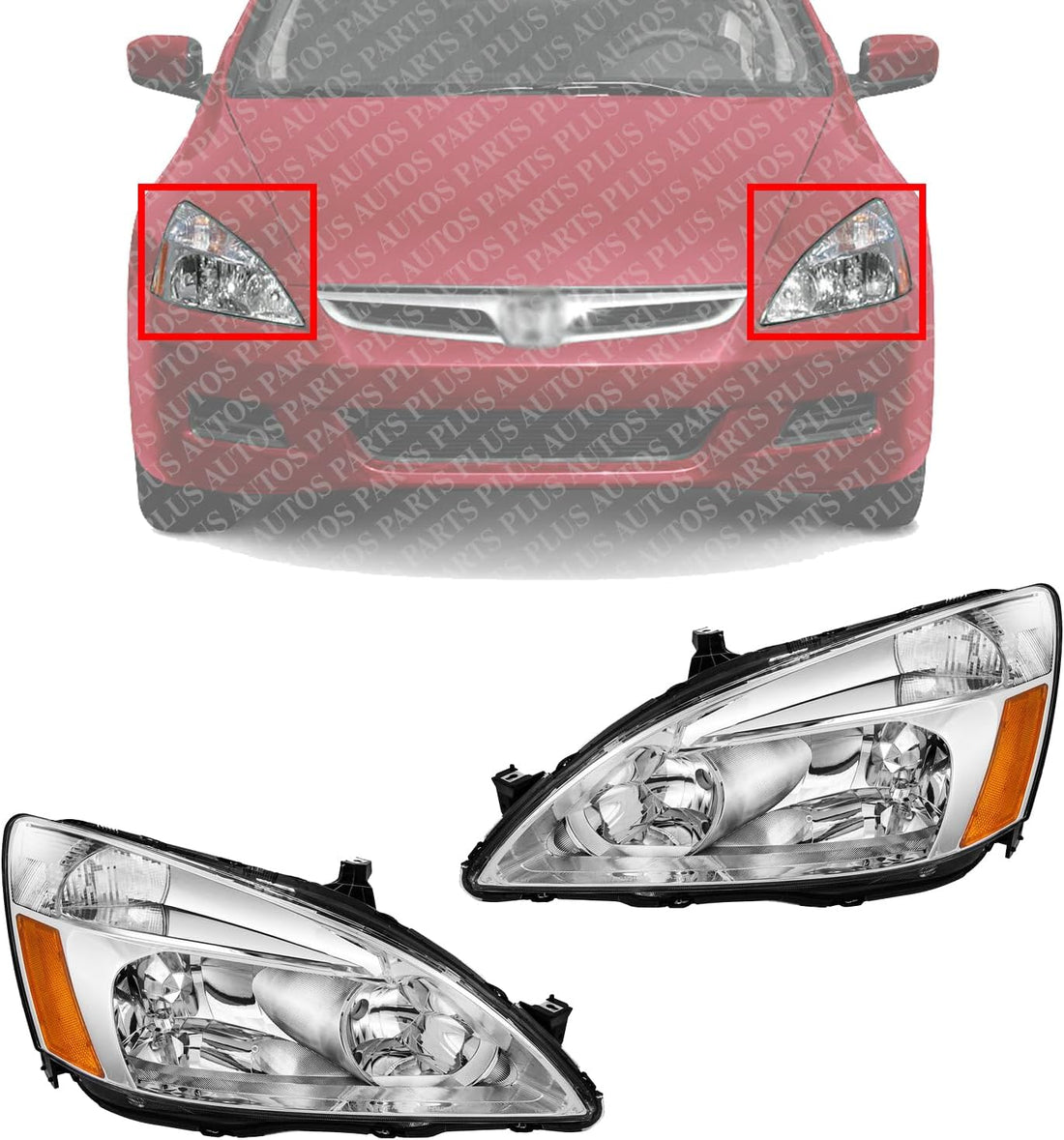 Set Of 2 Front Head Lights Lens & Housing Left Driver And Right Passenger Side Direct Replacement Compatible With 2003-2007 Honda Accord HO2502120 HO2503120 33151SDAA01 33101SDAA01