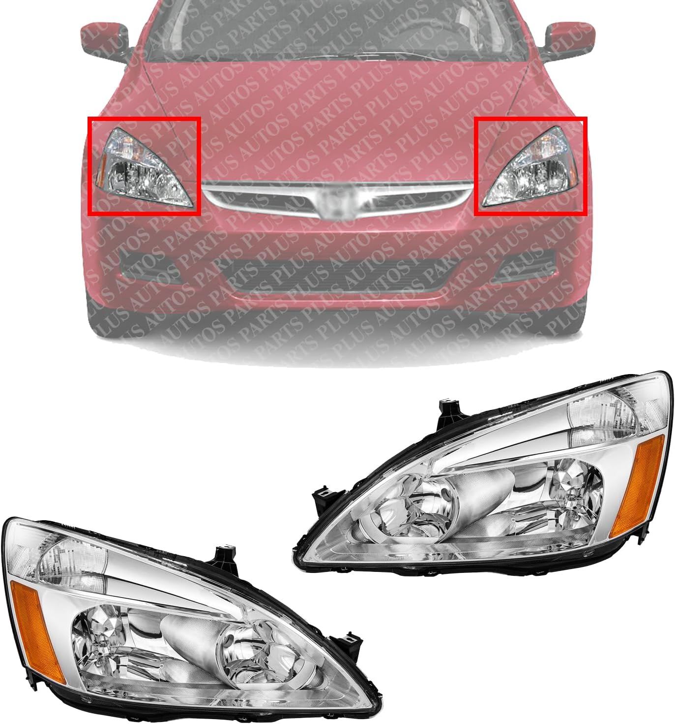 Set Of 2 Front Head Lights Lens & Housing Left Driver And Right Passenger Side Direct Replacement Compatible With 2003-2007 Honda Accord HO2502120 HO2503120 33151SDAA01 33101SDAA01