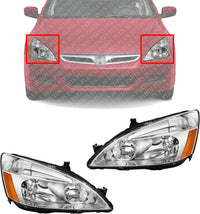 Set Of 2 Front Head Lights Lens & Housing Left Driver And Right Passenger Side Direct Replacement Compatible With 2003-2007 Honda Accord HO2502120 HO2503120 33151SDAA01 33101SDAA01