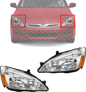 Set Of 2 Front Head Lights Lens & Housing Left Driver And Right Passenger Side Direct Replacement Compatible With 2003-2007 Honda Accord HO2502120 HO2503120 33151SDAA01 33101SDAA01