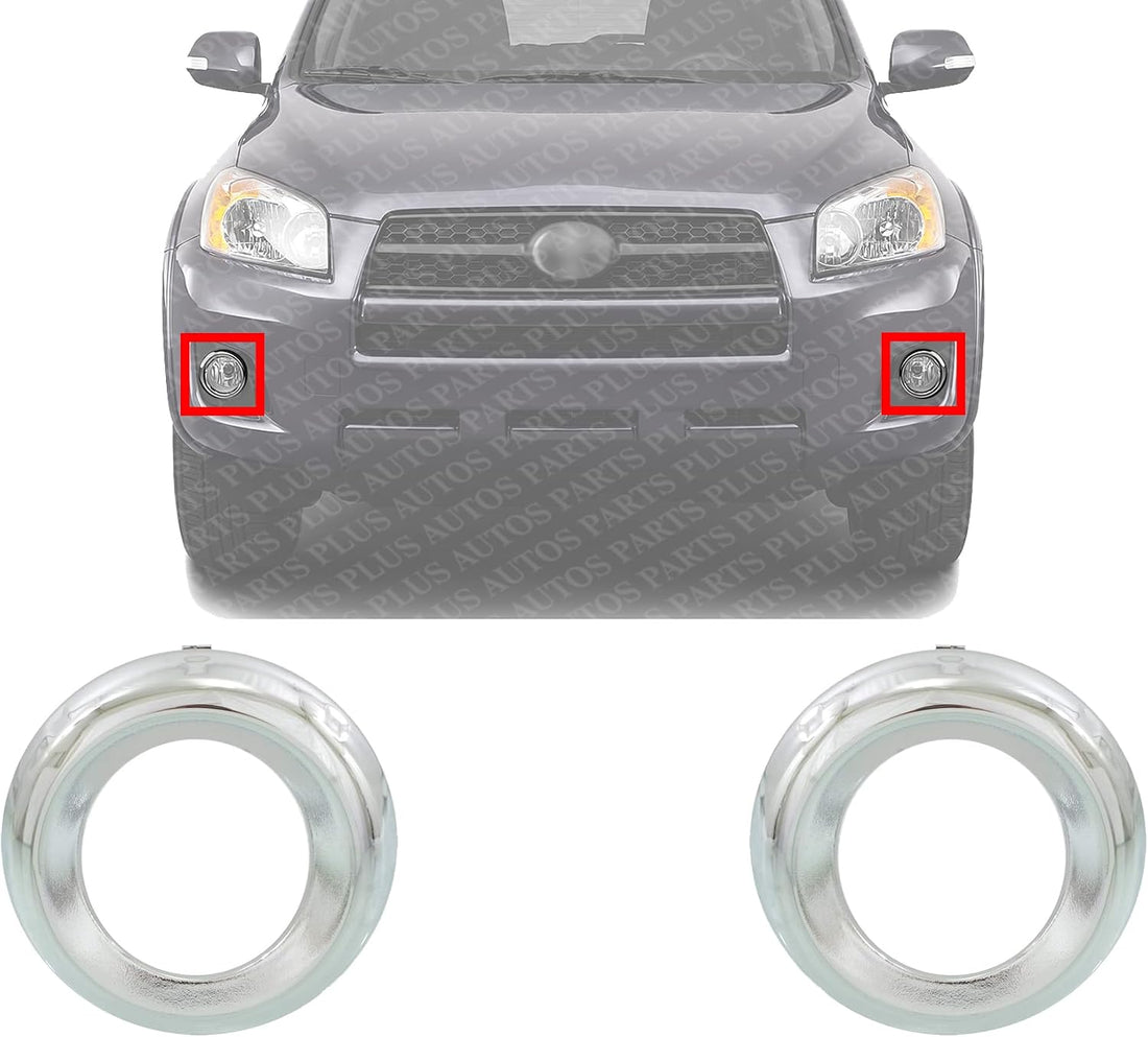 Set Of 2 Front Fog Light Molding Chrome Left Driver & Right Passenger Side Direct Replacement Compatible With 2009-2012 Toyota RAV4 TO1038128 TO1039128 521270R030 521280R030