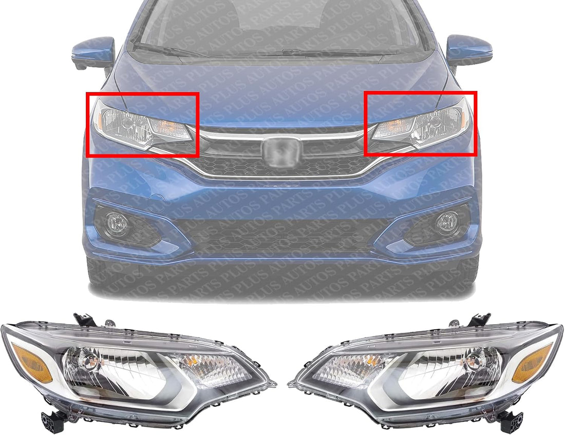 Set Of 2 Headlight Assembly Halogen Left Driver & Right Passenger Side Direct Replacement Compatible With 2015-2017 Honda Fit HO2503160 HO2502160 33100T5AA01 33150T5AA01