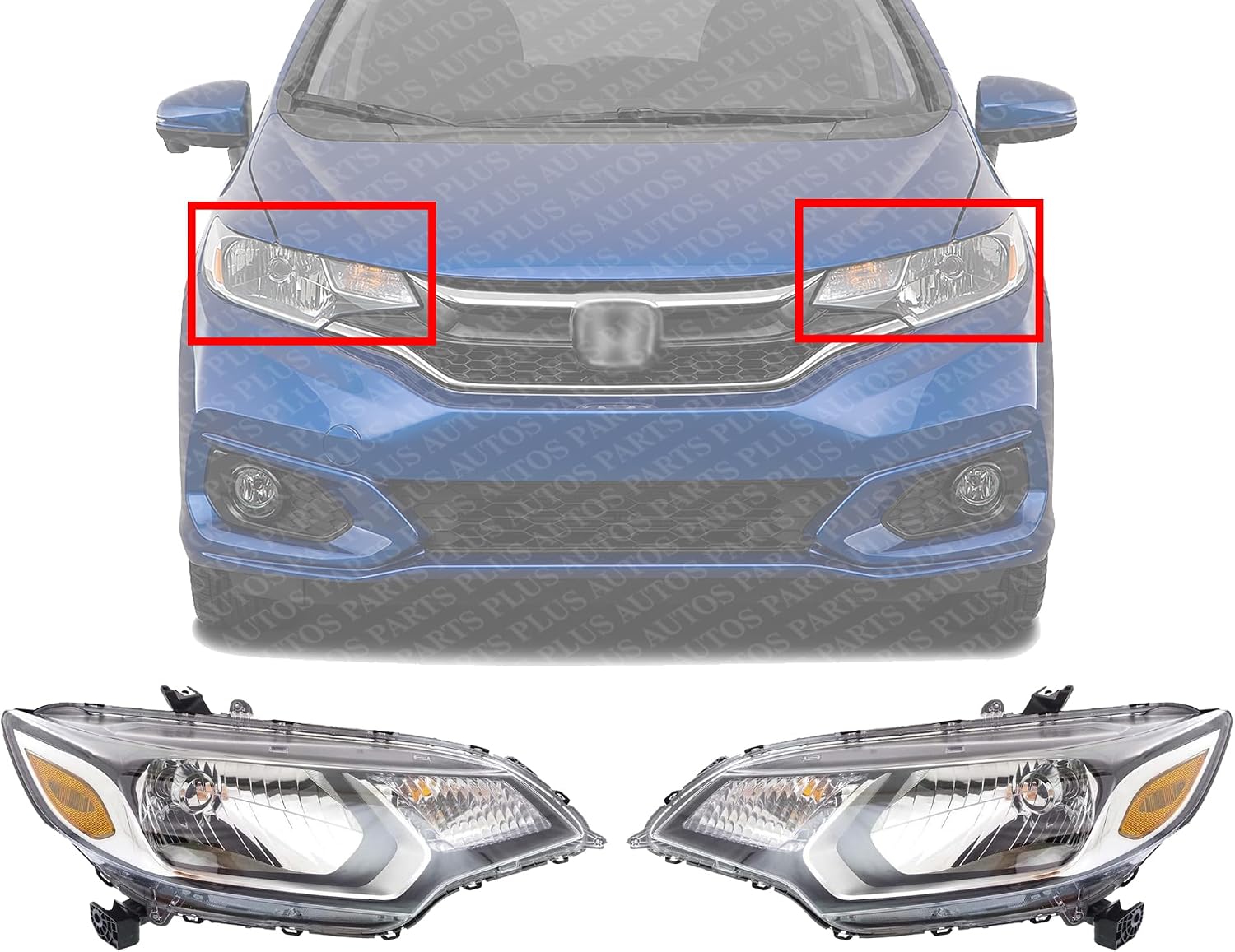 Set Of 2 Headlight Assembly Halogen Left Driver & Right Passenger Side Direct Replacement Compatible With 2015-2017 Honda Fit HO2503160 HO2502160 33100T5AA01 33150T5AA01