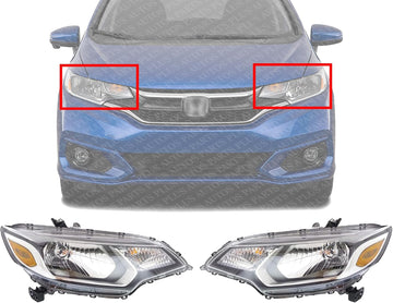 Set Of 2 Headlight Assembly Halogen Left Driver & Right Passenger Side Direct Replacement Compatible With 2015-2017 Honda Fit HO2503160 HO2502160 33100T5AA01 33150T5AA01