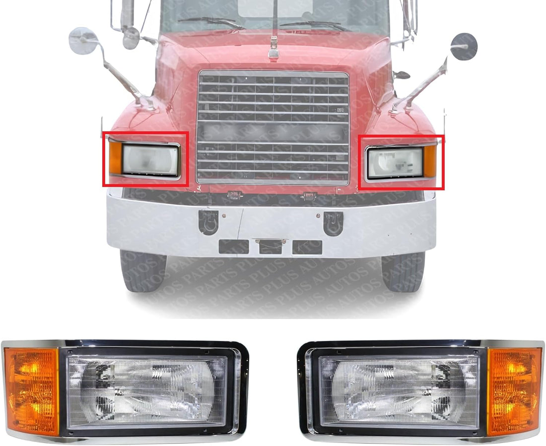 Set Of 2 Front Head Light Assembly Halogen Right Passenger And Left Driver Side Direct Replacement Compatible With 1993-2005 Mack CH / 1991-2007 CL MK2503100 MK2502100 25163253