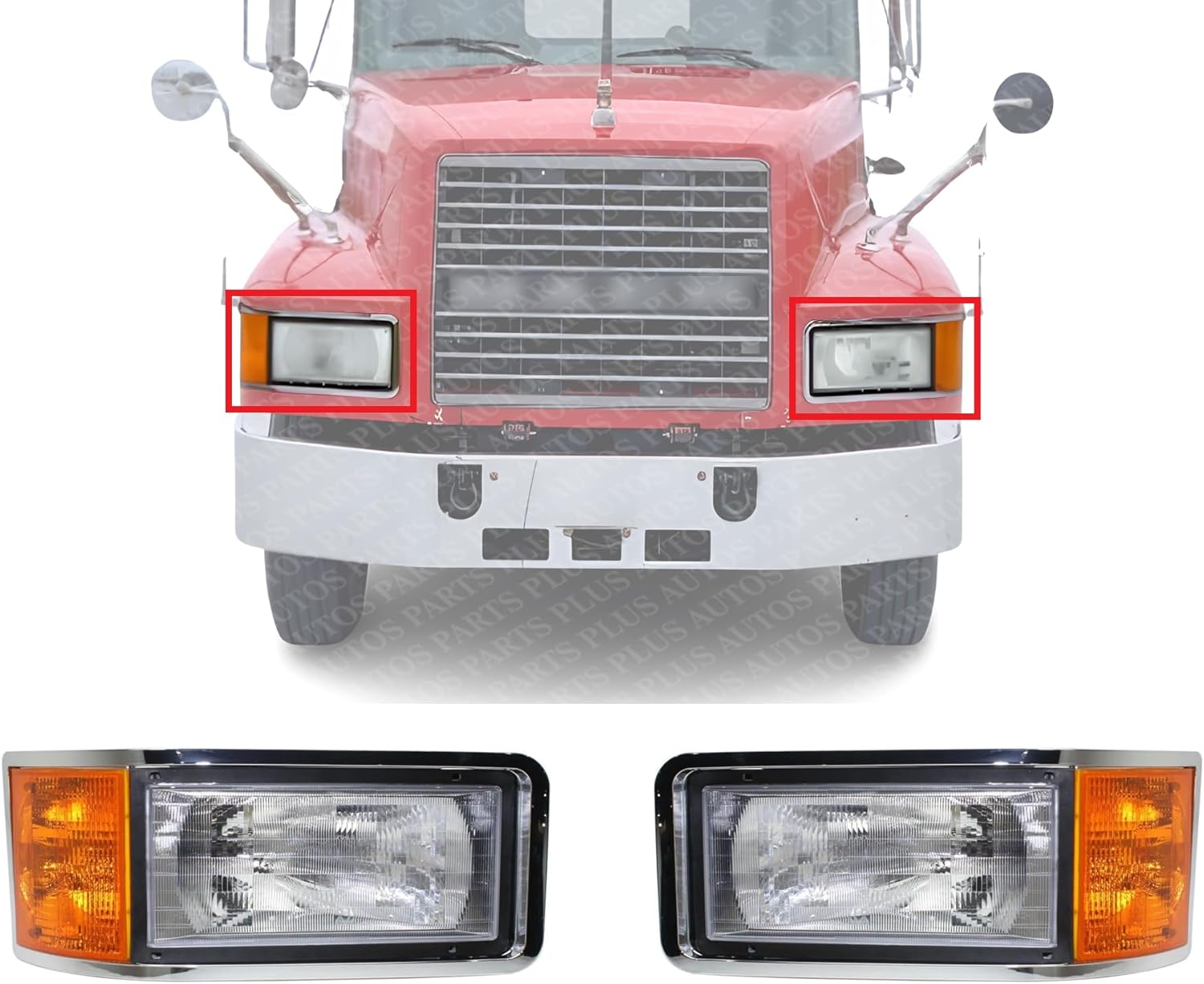Set Of 2 Front Head Light Assembly Halogen Right Passenger And Left Driver Side Direct Replacement Compatible With 1993-2005 Mack CH / 1991-2007 CL MK2503100 MK2502100 25163253