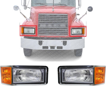 Set Of 2 Front Head Light Assembly Halogen Right Passenger And Left Driver Side Direct Replacement Compatible With 1993-2005 Mack CH / 1991-2007 CL MK2503100 MK2502100 25163253