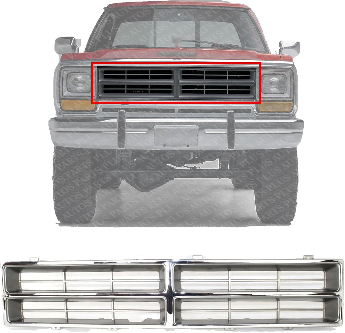 Front Grille Insert Silver Plastic Direct Replacement Compatible With 1986-1990 Dodge Full Size Pickup CH1200107 4249803