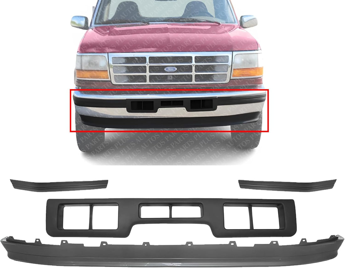 AUTOS PARTS PLUS Front Lower Valance Panel + Bumper Molding Center Plastic And Left Driver & Right Passenger Side Direct Replacement Compatible With 1992-1996 Ford Bronco/F-SERIES FO1057272