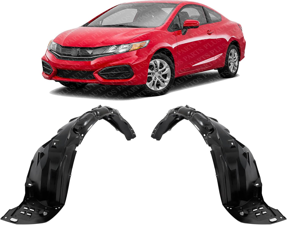 Set Of 2 Front Fender Liner Right Passenger & Left Driver Side Direct Replacement Compatible With 2012-2015 Honda Civic HO1249142 HO1249166 HO1249167 HO1248142 HO1248166 HO1248167