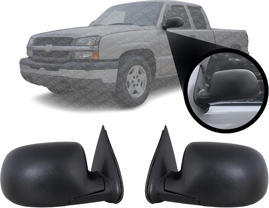 AUTOS PARTS PLUS Set of 2 Front Mirror Manual Folding Non-Towing Textured Right & Left Side Direct Replacement Compatible With Chevrolet Silverado/GMC Sierra 1500 2500HD 3500 1999-2006 GM1320230