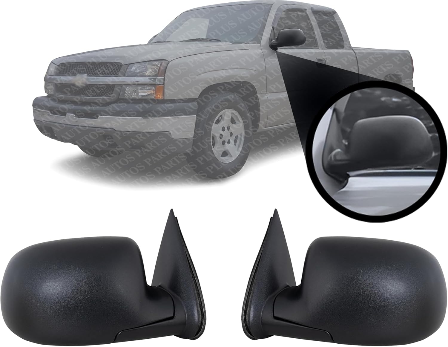 AUTOS PARTS PLUS Set of 2 Front Mirror Manual Folding Non-Towing Textured Right & Left Side Direct Replacement Compatible With Chevrolet Silverado/GMC Sierra 1500 2500HD 3500 1999-2006 GM1320230