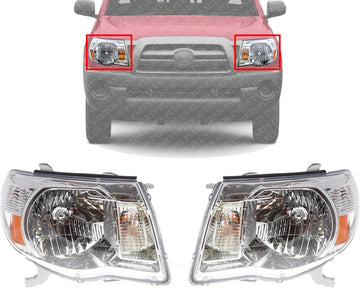 Set Of 2 Front Head Lights Assembly Left Driver & Right Passenger Side Direct Replacement Compatible With 2005-2011 Toyota Tacoma TO2502157 TO2503157 TO2502181 TO2503181