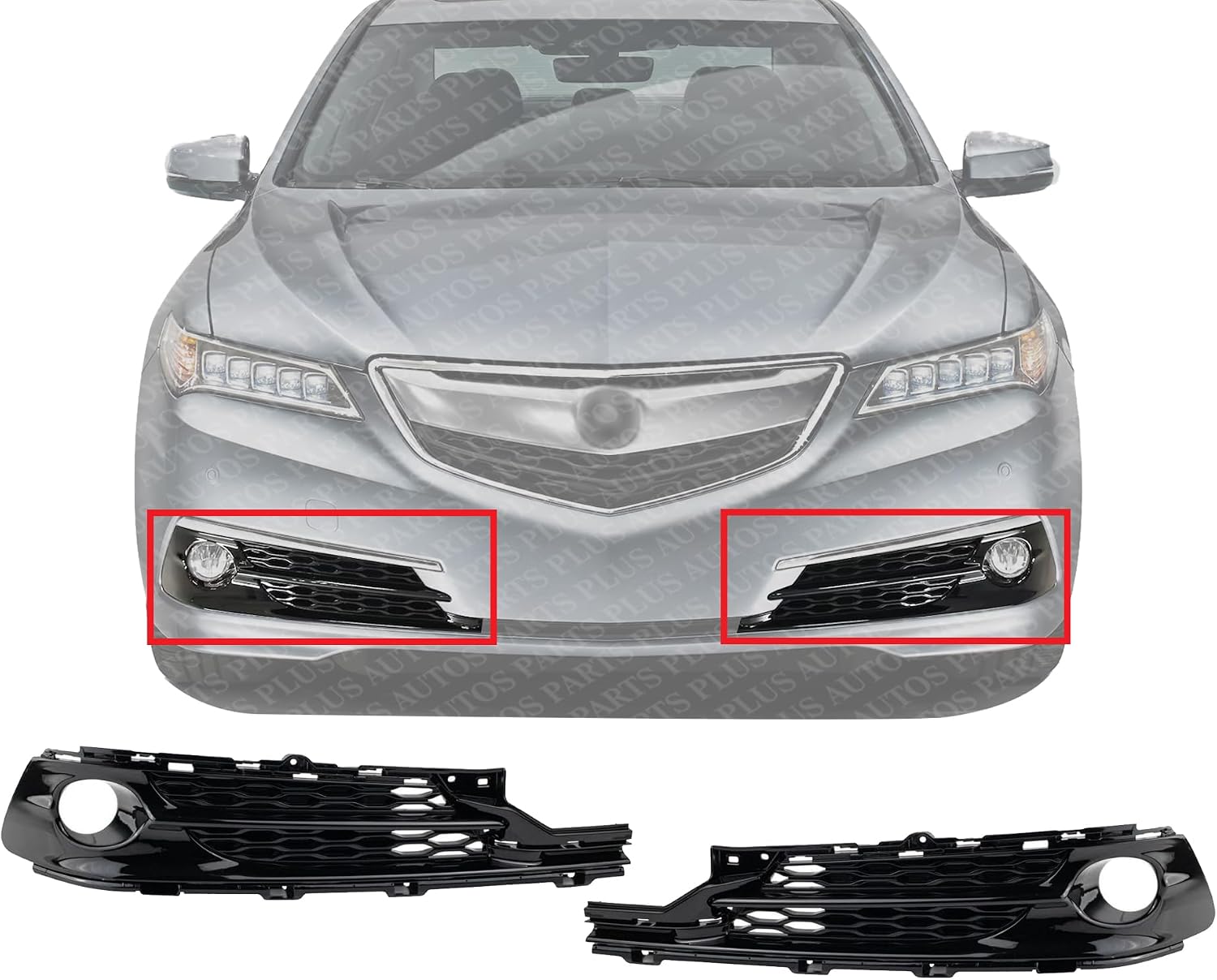 Set Of 2 Front Fog Light Molding Primed Plastic Right Passenger & Left Driver Side Direct Replacement Compatible With 2015-2017 Acura TLX AC1039107 AC1038107 71102TZ3A20 71107TZ3A20