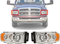 Set of 2 Front Headlight Assembly Halogen Right Passenger & Left Driver Side Direct Replacement Compatible With 2002-2005 Dodge Ram Full Size Pickup CH2503135 CH2503161 CH2502135