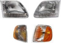 AUTOS PARTS PLUS Front Headlights Assembly Without Bracket + Corner Lamps Right Passenger & Left Driver Side Direct Replacement Compatible With 1997-2003 Ford F-Series FO2503139 FO2502139